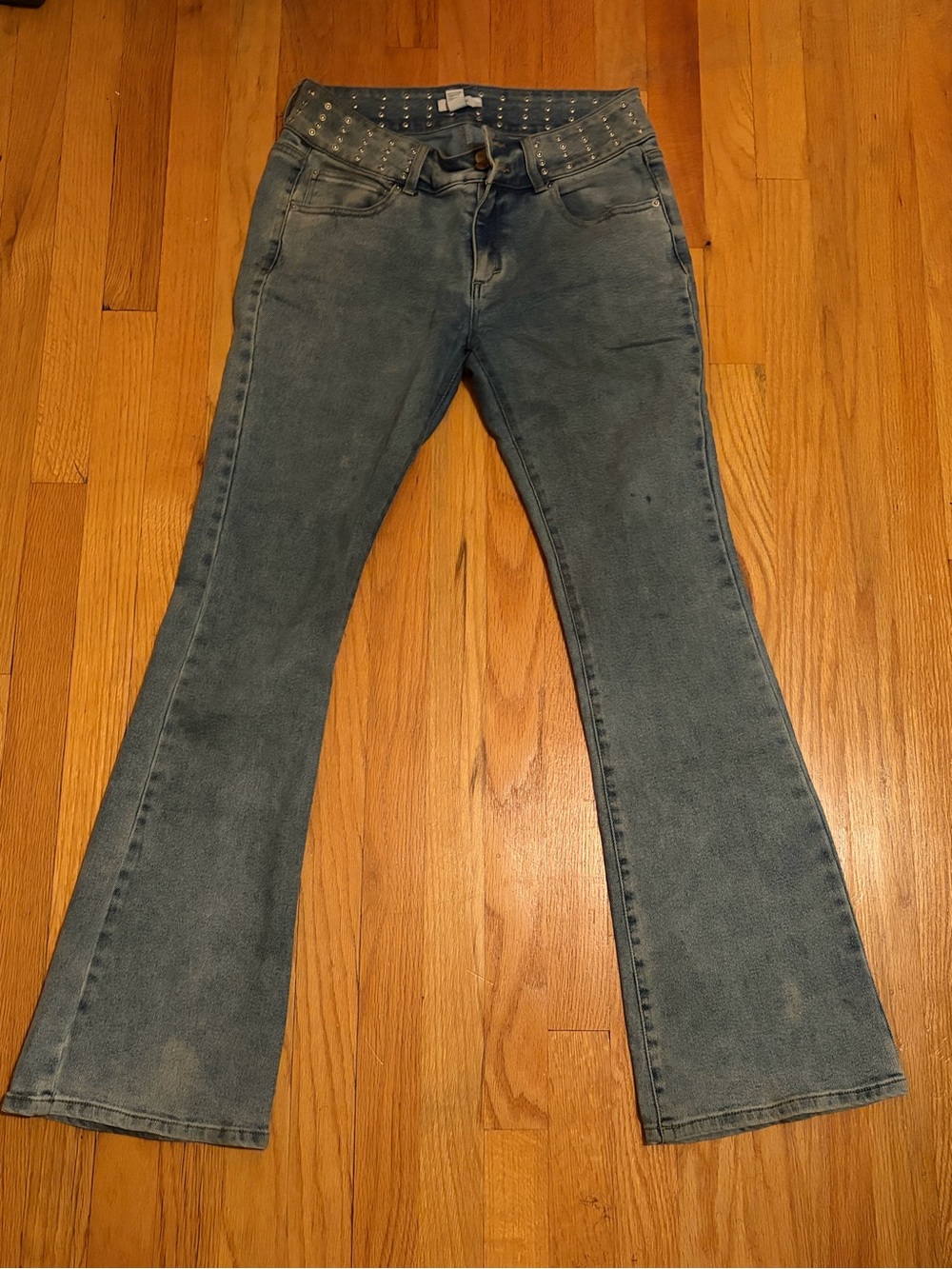 Forever 21 Light Blue Studded Waist Flare Jeans